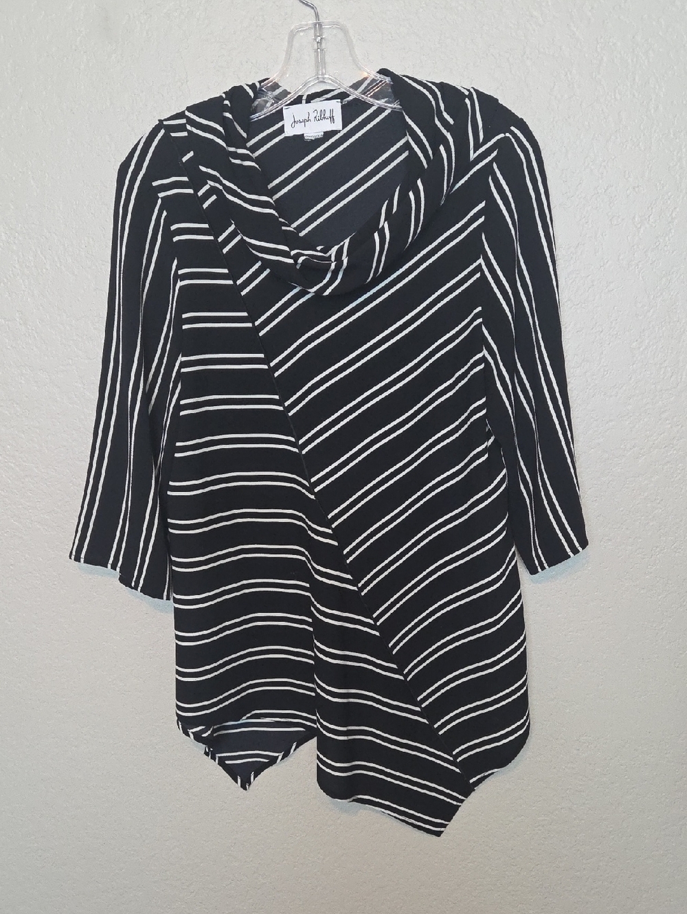 Joseph Ribkoff Black & White Striped Asymmetric Cowl Neck Tunic